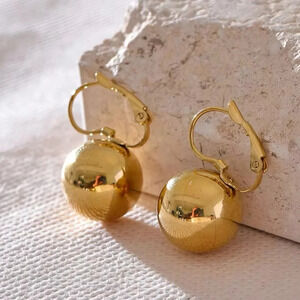 Vintage Retro Gold Ball 18K Gold Stainless Steel Waterproof Large Earrinngs
